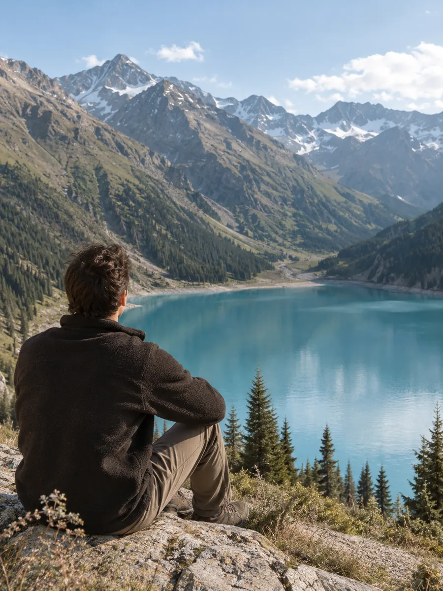 Uitzicht op het Grote Almaty-meer en de Alma-Arasan-kloof